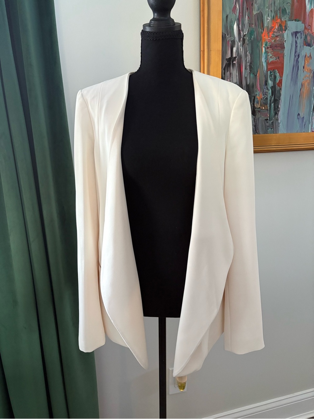 White House Black Market Cream Open-Front Draped Blazer Jacket